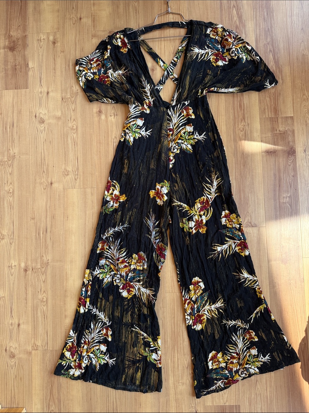 Women's Black Floral Wide-Leg Jumpsuit